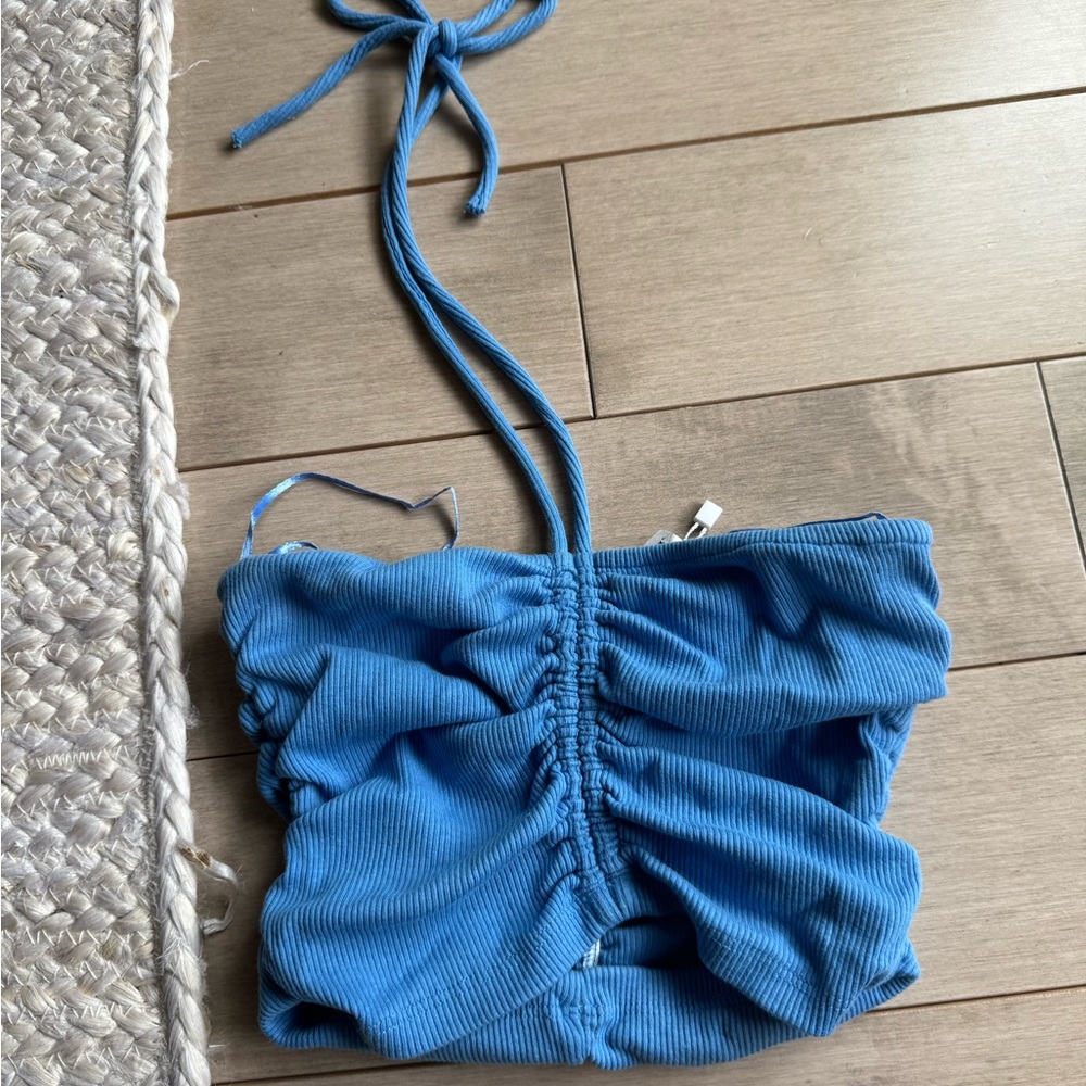 Blue Ruched Halter Top
